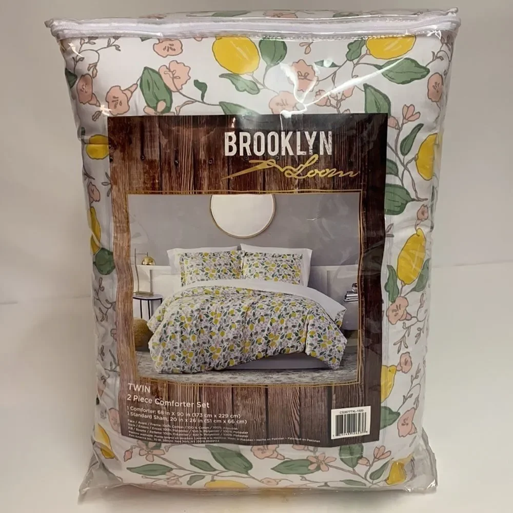 Brooklyn Loom Lemon 🍋 Tree‎ Comforter Set, Twin, Verbena 100% cotton